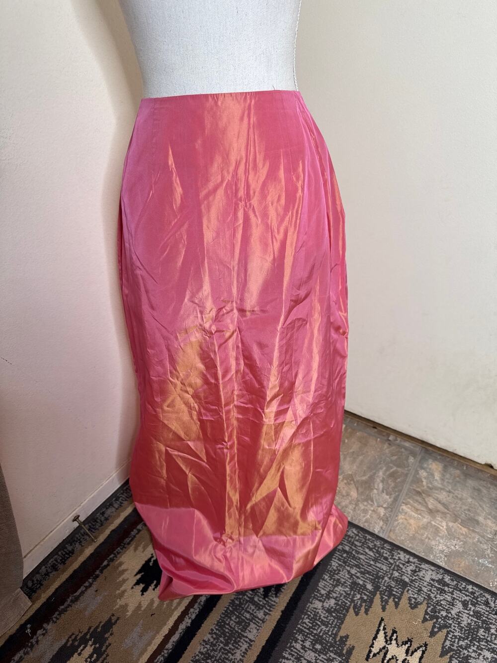 VTG 90s Pink Gold Iridescent Taffeta Maxi Skirt Formal Sz 20 fits like xl USA